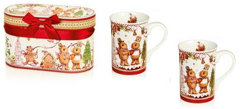 Premier Decorations Festive - Set di 2 tazze in ceramica per pane allo zenzero, in scatola decorativa