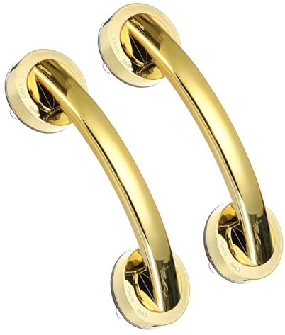 sourcing map Lot de 2 barres d'appui pour baignoires et douches, poignées de porte et de fenêtre en verre miroir de 19,3 cm puissantes à ventouse antidérapantes pour chaises de douche seniors, doré