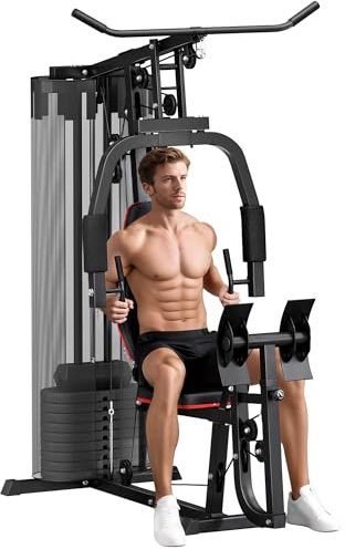 SPORTNOW Stazione Fitness Multifunzione con 45 kg di Pesi per Home Gym, Palestra Multifunzione da Casa per Allenamento Completo, con Chest Press e Leg Press, 160x108x200 cm, Nero