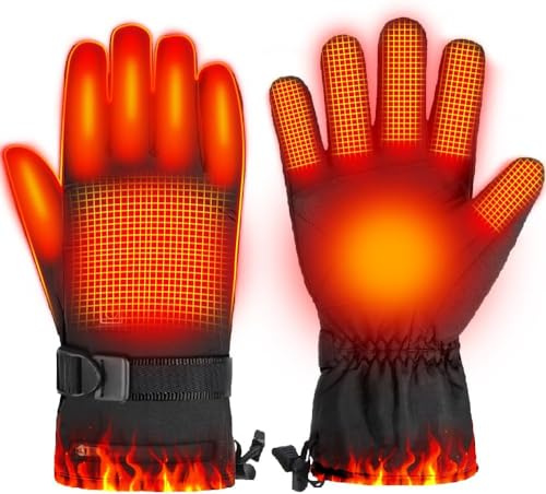 OBEST Guante calefactable,Guantes Térmicos con Batería de 4000mAh, con Control de Temperatura de 3 Niveles y Resistente al Agua, Guantes de 5 Dedos Completos, para Motociclismo y esquí