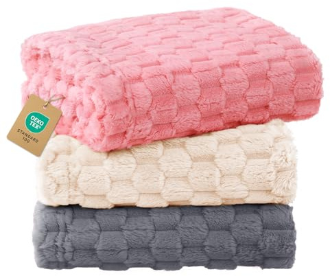 Luciphia 300GSM Fleece Dog Blanket for Small Medium Large Dogs 3D Jacquard 1 Pack 3 Flannel Puppy Cat Pet Throw Blankets Soft Washable Decorative Furniture Protect Pcs3-Grey/White/Pink, S(23''x16'')