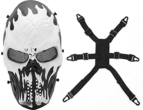 Maschera Wohpnle Skull, Spooky Skull Full Face Mask con protezione per gli occhi per cosplay Movie Paintball Halloween Maschere spaventose