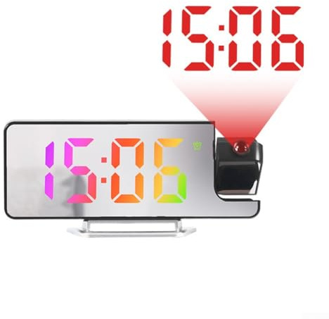 Sveglia digitale a proiezione con display multi-angolo regolabile, sensore di temperatura e grande schermo LED verde, proiettore per soffitto o parete, per camera da letto e decorazione della casa