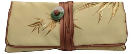 Organisateur de voyage pour bijoux en brocart doré, sac de rangement pour bijoux brodés, rouleau de rouleau de bibelots