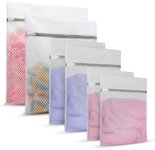6 Pack Mesh Laundry Bags,Reusable Large Laundry Bags for Washing Machine,Washing Bags for Laundry with Zips,Delicates Mesh Bags for Clothes,Socks,Underwear, Bra(30x40/40x50/50x60/60x60) (6, SMLXL)