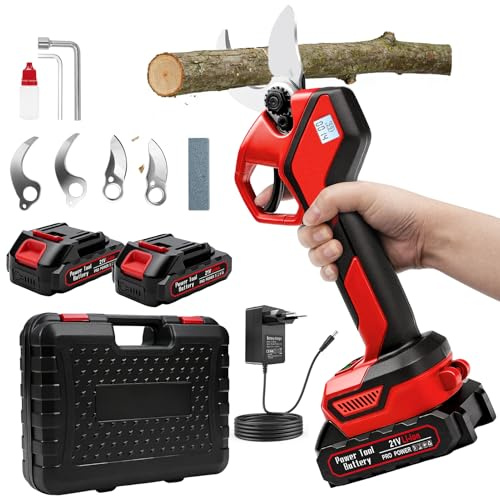 Tijeras De Podar Electricas, 40mm Tijeras Podar Bateria Podadora Electrica Bateria Con BateríAs 2x2000mAh Y Hoja De Acero SK5, Podadora Tijeras De Jardín Para JardineríA,áRboles Frutales,Viñedos