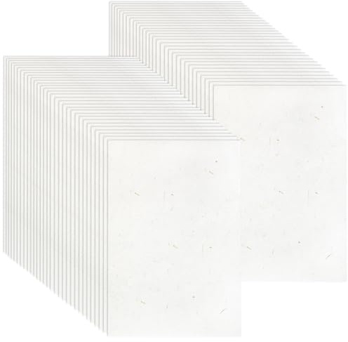 60 Sheets Mulberry Paper A4, Visible Natural Leaves Fiber Printable Rice Paper Handmade Decoupage Sheets for Calligraphy Painting Card Making DIY Crafts, 19 x 29cm