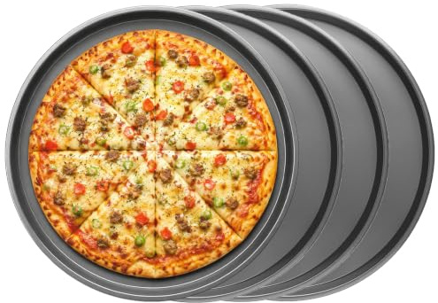 Chingcoo Pizza bakplåtsset, pizzaplåt rund ø 29 cm, 4 stycken pizzaplåt, värmebeständig för ugn och pizzaugn, stapelbar pizzaset, rund pizzaform