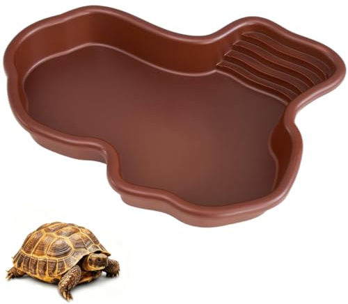 UQMIQURA Cuenco de agua para reptiles, cuenco de agua para reptiles, terrario con rampa, antideslizante, cuenco para tortugas, cuenco de baño para comida y agua