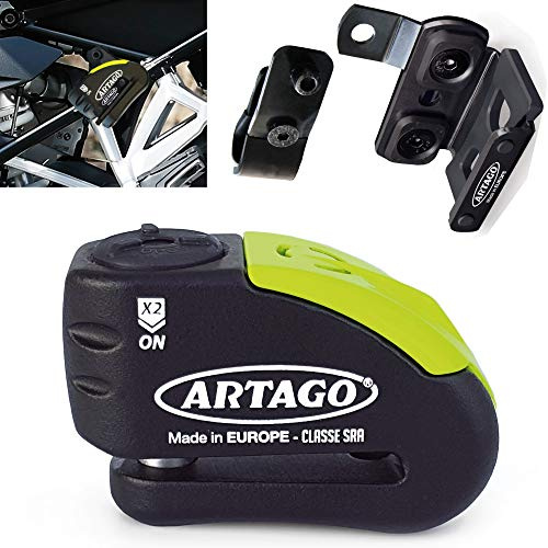 Artago 30X1 Pack Antifurto Bloccadisco con Allarme 120db Alta Sicurezza + Supporto per BMW (R1250GS, R1200GS, F850GS, F750GS, F700GS, G310GS, F900XR), Omologato SRA e Sold Secure Gold