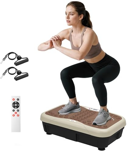 HOMCOM Vibration Plate Exercise Machine, Quiet Vibrating Plate for Weight Loss and Lymphatic Drainage with Resistance Bands, Remote Control, 99 Speed Levels
