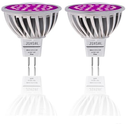 JSVSAL Plant Grow Light Bulb,6W Full Spectrum Grow Lamp,Purple Light,MR16 GU5.3 AC/DC12V 60W Equivalent LED Grow Light Bulb for Idoor Outdoor Plant Growing, DIY Horticulture, Greenhouse,2-Pack