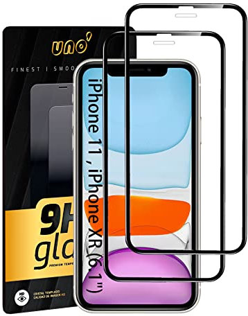UNO' - 2 Ud De Protector de Pantalla Cristal Templado Para iPhone 11/XR (6.1) Anti-huella，Antiarañazos, Dureza 9H, Sin Burbujas, Ultra Resistent. (2, Cobertura completa, iPhone 11/XR (6.1))