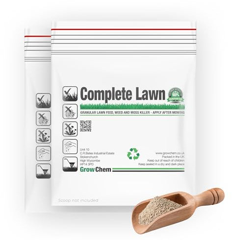 Grow Chem Complete Lawn Fertiliser 10Kg (2x 5Kg Bags) – Lawn Feed, Weed & Moss Killer - (Treats 312m Sq) - Stronger Turf & Greener Grass - All in One Lawn Treatment with Iron, Dicamba & Mecoprop-P