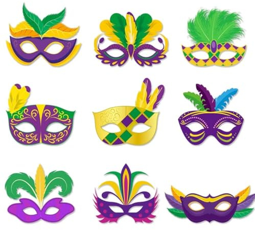 Losuya 9pcs Carnival Theme Party Paper Mask Feather Mask Eye Mask Decoration Mardi GRAS Costume Ball Photography Props