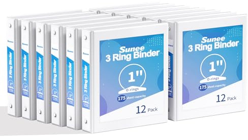 SUNEE 3 Ring Binders 1 Inch 12 Pack, Clear View Binders Bulk Three Ring PVC-Free (Fit 8.5x11 Inches) for School or Office Business Supplies, White