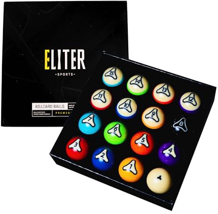 ELITER SPORTS Luxuriöses Amerikanisches Billardkugel-Set - 16 Offizielle Kugeln aus Reinem Phenolharz 57,2mm für Wettbewerbe - Robuste, Farbige Kugeln mit Perfekter Kontrolle - 10 Jahre Garantie