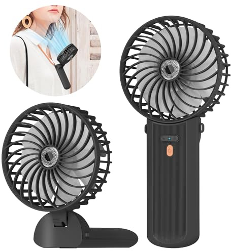 Lepwings Ventilador de Mano Portátil Recargable USB, Mini Ventilador Plegable 3 en 1 para Mano, Cuello y Mesa, Ultraligero y Silencioso, 4 Velocidades, hasta 16H para Oficina, Viajes y Hogar - Negro