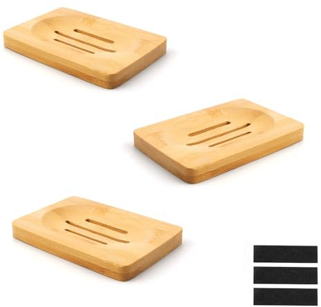 porte-savon 3 pièces bois naturel, salle de bain antidérapant, 0XBIT