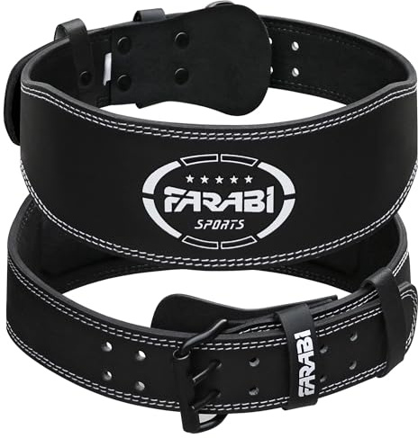 Farabi Sports cintura palestra uomo donna 100% vera pelle cintura powerlifting 4 wide cintura sollevamento pesi, cintura bodybuilding (Black, XXL Adatto per 101 a 114 CM)