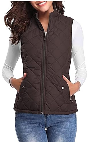 Women Padded Gilet Puffer Down Vest Zip Up Winter Warm Quilted Jacket Lightweight Body Warmer Sleeveless Jackets Fleece Coat Windproof Waterproof Gilets Warehouse Deals Dlearance