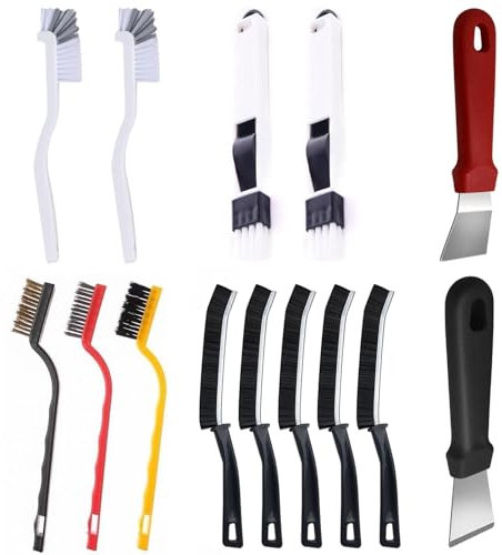 14 spazzole per la pulizia delle fessure, setole dure, per bagno, piastrelle, finestre, scanalature, multifunzionali, per casa, cucina, bagno