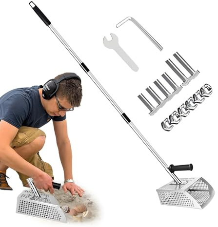 Pala da spiaggia - Pala setacciatrice a sabbia | in acciaio inossidabile con manico lungo antiscivolo per le attività di setacciamento, scavare e caccia al tesoro sul