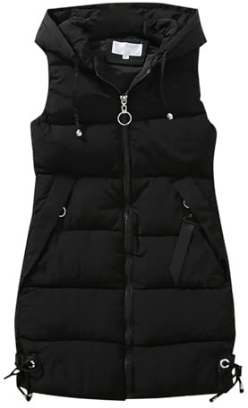 Chaleco largo con capucha para mujer, chaqueta acolchada sin mangas para mujer, chaleco largo al aire libre, chaqueta deportiva cálida, chaqueta acolchada con cremallera, chaqueta sin mangas, abrigo