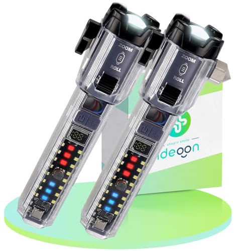 ideoon 2er-Set Leistungsstarke Akku-Taschenlampe mit Notfallhammer & Gurtschneider: Ihr zuverlässiger Begleiter für Auto, Camping & Notfälle, Sicherheit unterwegs!