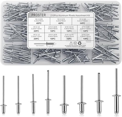 Proster 210pcs Aluminum Rivet Assortment - 8 Sizes 1/8-3/16 with Case