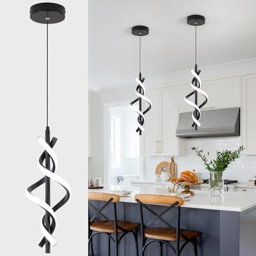 Sovinzert Modern LED Pendant Light Fixtures 6000K Pendant Lights Black Hanging Lamp for Dining Room Bedroom Living Room (1 Pack)
