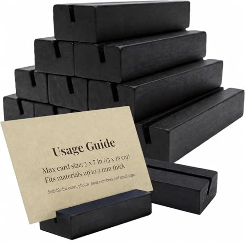 PUYUKO 12 Pcs Wooden Table Number Holders for Place Card, Black Wood Name Card Stand for Displaying Photo, Menu, Wedding Picture, Greeting, Business Card, Sign Holder for Birthday & Christmas