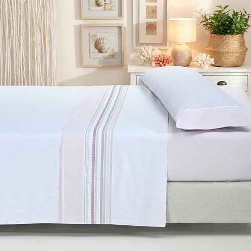 Sábanas 200x200 - Juego de Sábanas 4 Piezas - Algodón y Poliéster - Sábana Bajera Ajustable hasta 30 cm, Encimera y 2 Fundas Almohada - Ropa de Cama Estampada Suave y Transpirable (Vanesa Rosa)
