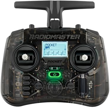 Radio Master Pocket Hall Gimbal Transmitter, ELRS Remote Control, Portable, Lightweight, Integrated LED Light, Foldable Antenna, Mode 2 (Carbon) | Kompakt ELRS-sändare, vikbar antenn, hallgimbal, inbyggd LED, stabil signal för RC-modeller