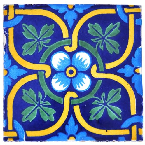 Tumia LAC Piastrelle Ceramica Messicane Talavera - Zacarias Artigianali Piastrelle Cucina, Bagno, Sottopentola e Fai-da-Te, Decorativo stile Mediterraneo - Pacco da 10