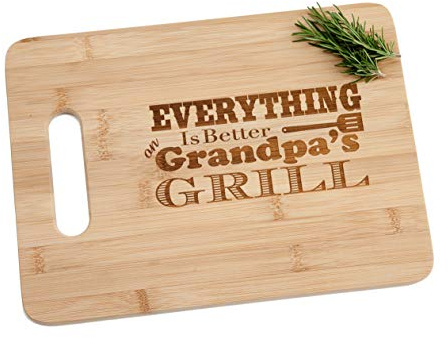 Everything is Better on Grandpa's Grill Engraved Bamboo Wood Cutting Board with Handle Sentimental Father's Day Gift