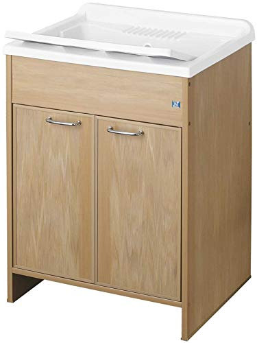 Negrari: Lavatoio Lavapanni 9002KF in resina PVC, Vasca resistente agli acidi, Ideale per ambienti umidi, Kit completo con asse di lavaggio, Interno/Esterno, L50 X P60 X H84, Frassino