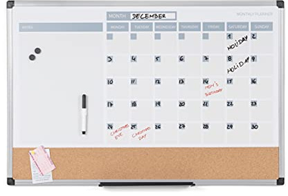 Bi-Office Dry Erase Chalkboard, Monthly Planner, Plastic Frame, 60 x 45 cm