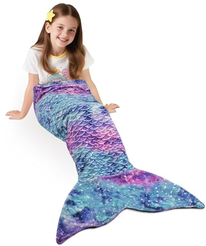 Catalonia Classy couverture de queue de sirène pour enfants, couverture de sac de couchage en polaire douce et chaude pour les filles en bas âge, 155 x 48cm, motif d'écailles de poisson, ciel étoilé