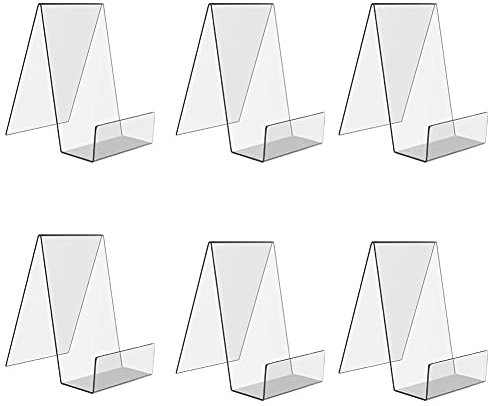 LOVECENTRAL 6 Packs Clear Acrylic Book Stand,Transparent Book Display Stand, Book Stands for Display, Acrylic Bookshelf for Displaying Picture Albums, Books, Music Sheets, Notebooks, Artworks