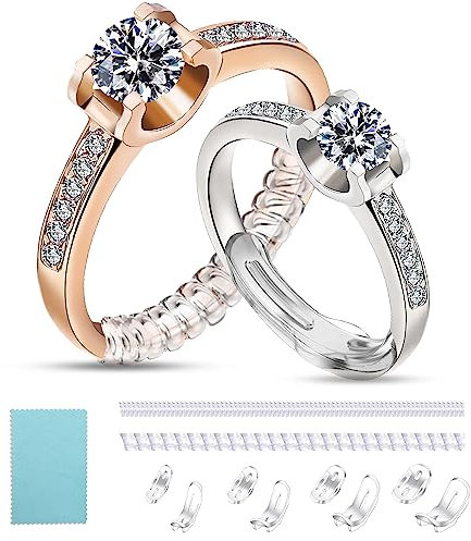 Ringverkleinerer Unsichtbar & Ring Verkleinerung Set – 20 Stück Transparente Pads + Spiraladapter | Ringgrößenversteller ohne Größenänderung für Damen & Herren