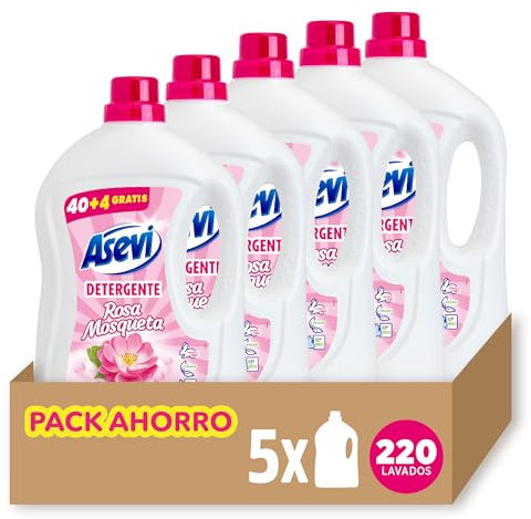 Asevi Detergente Líquido para Lavadora Rosa Mosqueta - Detergente para Ropa Blanca y de Color con Fórmula Concentrada - Jabón de Rosa Mosqueta para una Ropa Limpia y Suave - Pack 5-210 Lavados