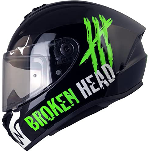 Broken Head Adrenalin Therapy 4X - Sportlicher Integralhelm - Motorrad-Helm - Schwarz-Neon-Grün Glanz (Ltd.) (XS (53-54 cm))