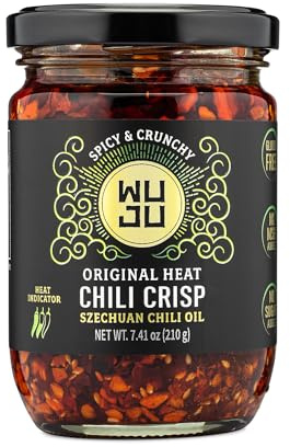 WUJU Chili Crisp Oil - Crunchy Chili, Garlic Flakes, Original Heat, 7.41 oz