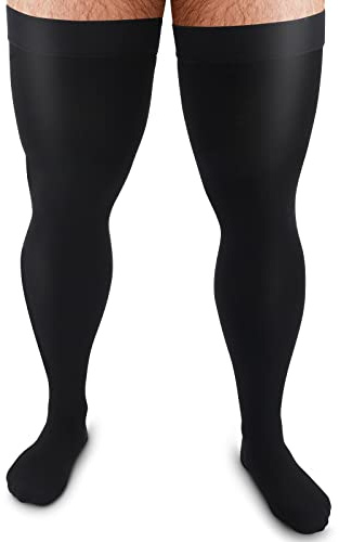 Zhanmai Thigh High Compression Socks for Men 20-30 Mmhg Compression Stockings Thigh High Socks Swelling(L,Black)