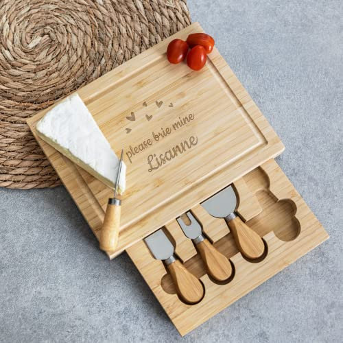 Cadeau Plateau à Fromage personnalisé - Plateau à Fromage gravé personnalisé et Couteaux à Fromage, Parfaits pour Tout Amateur de Fromage !