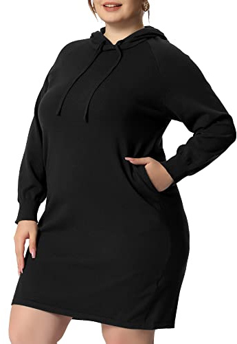 Agnes Orinda Women's Plus Size Sweater Dress 2023 Fashion Long Sleeve Pullover Hooded Short Bodycon Dresses 3X Black