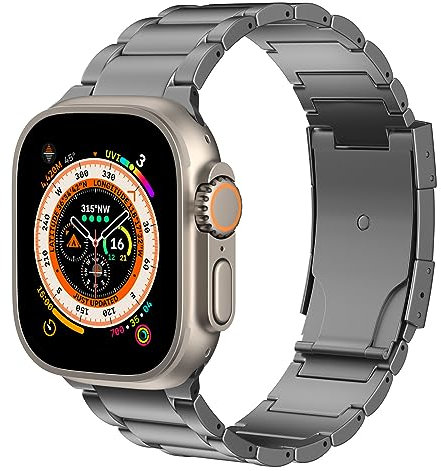 MoKo Bracelet en Titane Compatible avec Apple Watch Ultra2 49mm 46mm 45mm 44mm 42mm,Bracelet de Remplacement en Métal avec Boucle Déployante pour iWatch Ultra SE2 SE Series 10 9 8 7 6 5 4 3 2 1,Gris