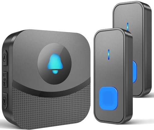 SURFOU Wireless Doorbell,Waterproof Doorbell Operating at 1300Ft with 55 Melodies 5 Volume Levels LED Flash Mute Mode Memory Function Wireless Doorbells for Home Classroom,2 Buttons 1 Receiver