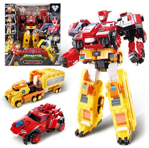 QUANTUM HEROES DINOSTER Robot Transforming 3 en 1 Raptor Tron, 11,02 Pouces, Jouets Transformable pour Enfants, Jouets Transforming Chariot Dinosaure Robot pour garçons et Filles de 5 6 7 8 9 10 Ans